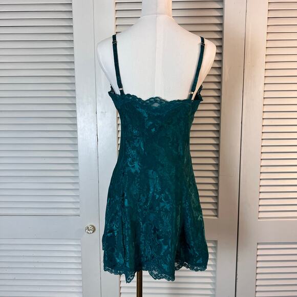Vintage Victoria’s Secret Satin Lace Babydoll Slip Dress Teal Green Size Small - Picture 2 of 7